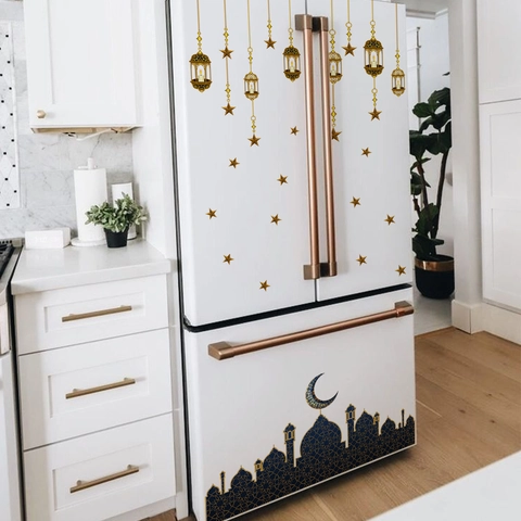 Ramadan Eid Mubarak Wall Stickers PVC Mosque Silhouette Moon Star Lantern Decals For Living Room Bedroom Decoration