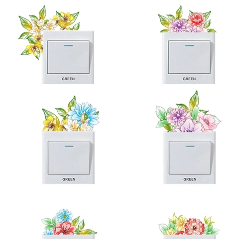 Watercolor Floral Light Switch Sticker PVC Removable Waterproof Wall Decal Sunflower Daisy Self Adhesive Home Room Decor