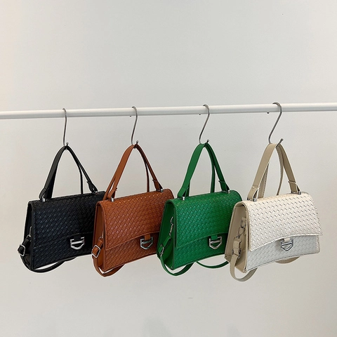 Borsa A Tracolla In Pelle PU Intrecciata Per Donna Piccola Borsa Quadrata Alla Moda Con Manico E Fibbia Argentata Chic