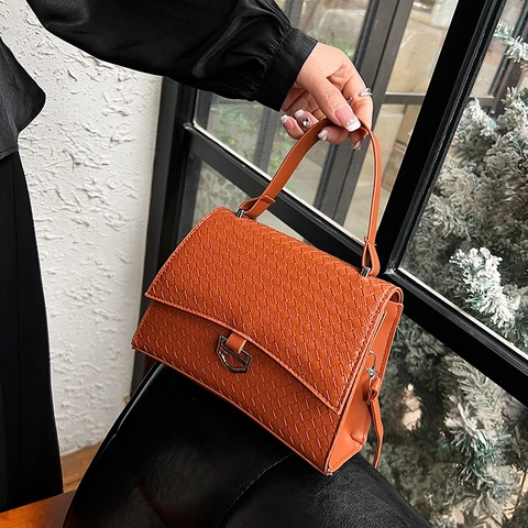 Borsa A Tracolla In Pelle PU Intrecciata Per Donna Piccola Borsa Quadrata Alla Moda Con Manico E Fibbia Argentata Chic