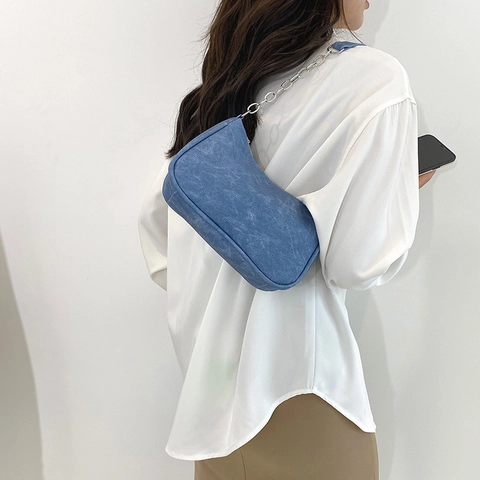 Women Fashion PU Leather Underarm Bag Minimalist Chain Hobo Bag Retro Solid Color Shoulder Bag For Everyday Commuting