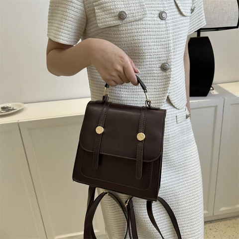 Damen Mini PU-Leder Rucksack Kleine Quadratische Tasche Mode Retro Klappe Handtasche Umhängetasche Goldene Schnalle Für Den Alltag