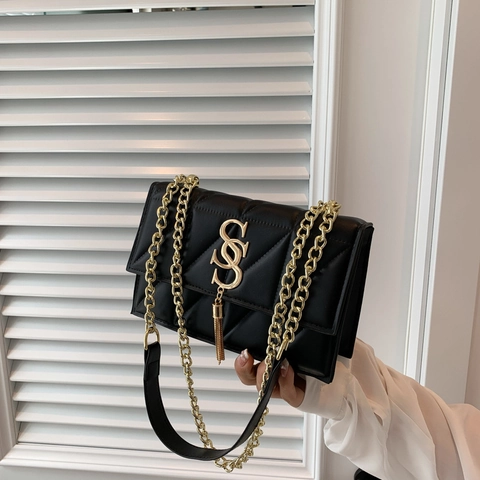 Borsa A Spalla Trapuntata Da Donna In Pelle PU Borsa A Tracolla Piccola Quadrata Con Tracolla A Catena In Metallo Ciondolo Nappa
