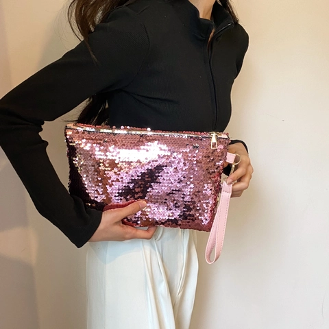 Pochette Lucida Con Paillettes Borsa In Pelle PU Busta Cinturino Da Polso Sera Festa Moda Piccola Borsa Per Donne