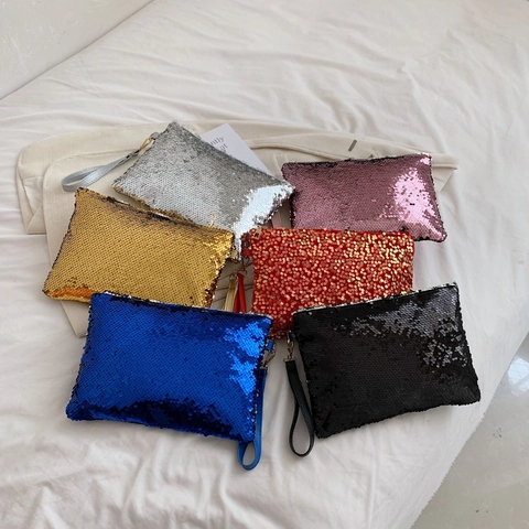 Pochette Lucida Con Paillettes Borsa In Pelle PU Busta Cinturino Da Polso Sera Festa Moda Piccola Borsa Per Donne