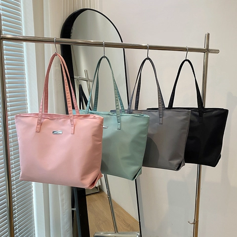 Women's Large Capacity Nylon Tote Bag Minimalist Solid Color Shoulder Bag For Commute School College Fashion Handbag