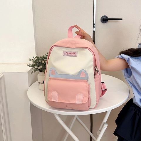 Cute Cartoon Cat Backpack For Kids Lightweight Nylon Schoolbag For Kindergarten Boys Girls Color Block Toddler Daypack