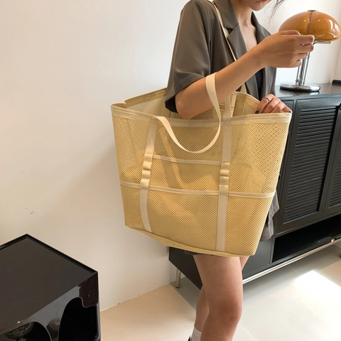 Große Kapazität Netz Strandtasche Atmungsaktiv Schultertasche Casual Sommer Urlaub Handtasche Für Damen Reisen Fitness