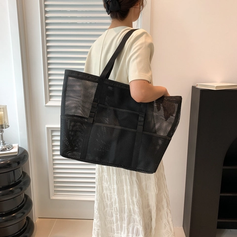 Große Kapazität Netz Strandtasche Atmungsaktiv Schultertasche Casual Sommer Urlaub Handtasche Für Damen Reisen Fitness