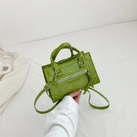 Minibolso de Bandolera de Cuero de PU para Mujer Bolso Cuadrado Pequeño de Moda Coreana con Borla y Cremallera Color Sólido