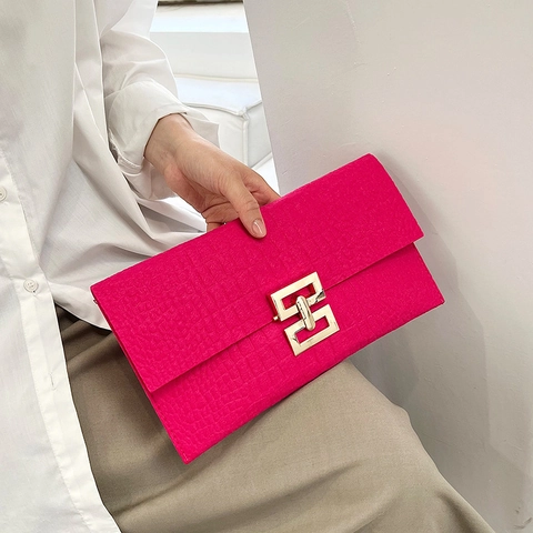 Elegant Women Envelope Clutch Bag Crocodile Embossed PU Leather With Gold Buckle Stylish Commute Party Evening Handbag