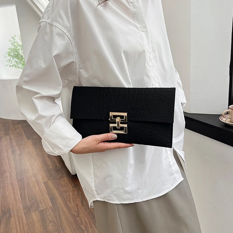 Elegant Women Envelope Clutch Bag Crocodile Embossed PU Leather With Gold Buckle Stylish Commute Party Evening Handbag