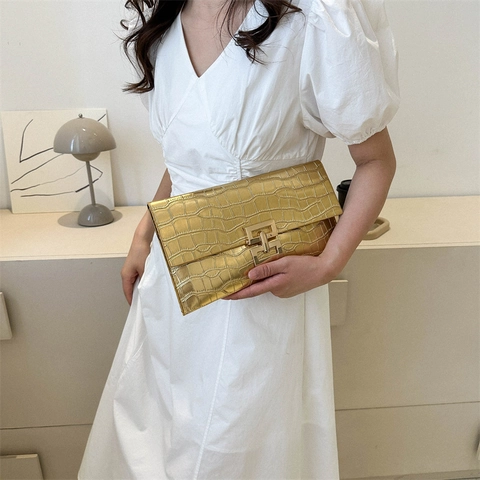 Elegante Pochette da Donna in Pelle PU con Motivo a Coccodrillo Borsa a Busta con Serratura in Metallo per Feste Matrimoni Borsa Elegante e Versatile
