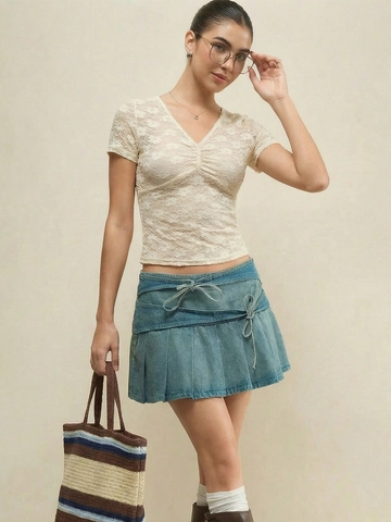 Women Sexy V Neck Lace Top Slim Fit Short Sleeve Hollow Out Floral Blouse For Summer Beach Vacation Casual Elegant Shirt