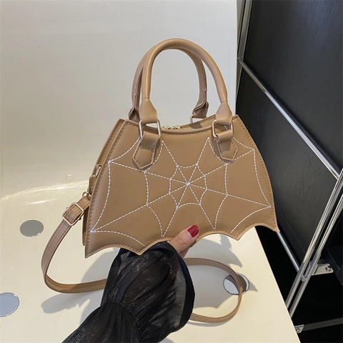 Gothische Fledermausform Umhängetasche Für Damen Halloween Spinnennetz Stickerei PU Leder Handtasche Mit Verstellbarem Riemen