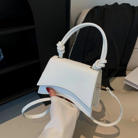 Sac À Bandoulière Minimaliste En Cuir PU Avec Fond Incurvé Poignée Nouée Bandoulière Amovible Sac À Main Chic Pour Femmes