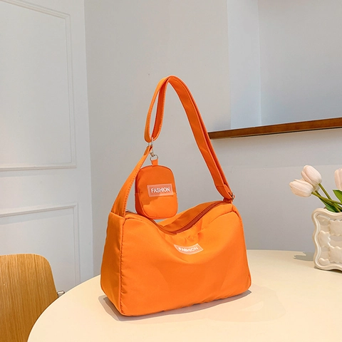 Women Nylon Pillow Shoulder Bag With Mini Pouch And Plush Charm Casual Fashion Crossbody Bag For Everyday Use