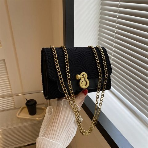 Women Wave Texture Crossbody Bag PU Leather Flap Small Square Shoulder Bag With Metal Chain Strap Stylish Daily Purse