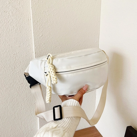 Damen Minimalistisch Nylon Brusttasche Einfarbig Gürteltasche Mit Geflochtener Seil-Reißverschlussgriff Verstellbar Breiter Schultergurt Umhängetasche Für Reisen Mode
