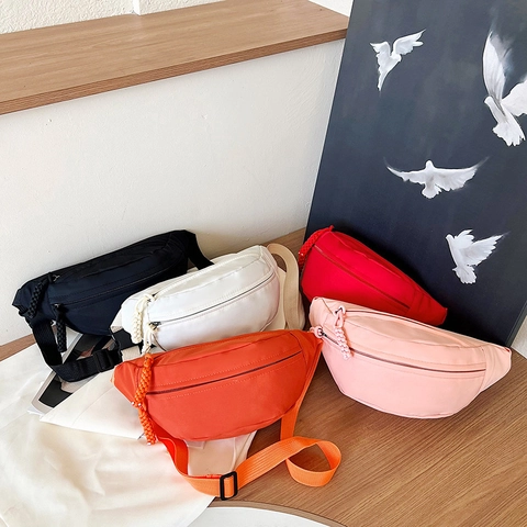 Women's Nylon Waist Bag Casual Chest Bag Solid Color Crescent Shape With Woven Zipper Pull Adjustable Strap Crossbody Pack