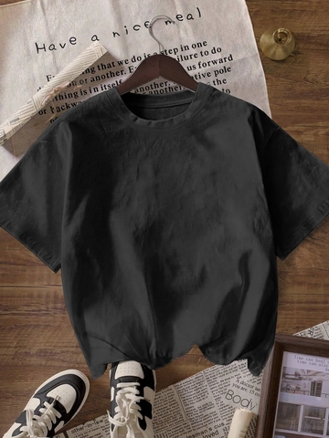 Women Casual Solid Color Round Neck Short Sleeve T-Shirt Loose Streetwear Brushed Milk Silk Summer Top For Daily Wear