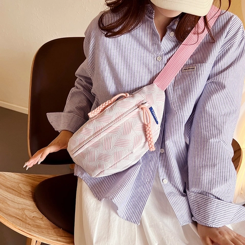 Marsupio Intrecciato da Donna in Tessuto con Trama Geometrica Borsa da Petto Leggera Casual Tracolla per Sport all'Aperto Streetwear