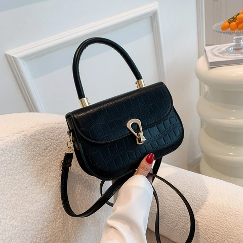 Borsa A Mano Da Donna Motivo Coccodrillo Pelle PU Fibbia Metallo Dorato Borsa A Tracolla Tracolla Regolabile Versatile Elegante