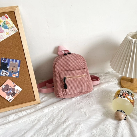 Women Mini Corduroy Backpack Candy Color Street Trend Large Capacity Casual Travel Bag Front Zipper Pocket Stylish Ladies Daypack