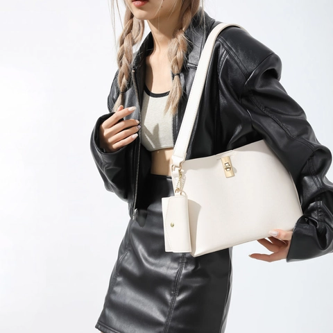 Damen Mode PU Leder Tragetasche Mit Umhängetasche Und Münzbörse Minimalistische Tägliche Textur Schultertasche Pendeltasche