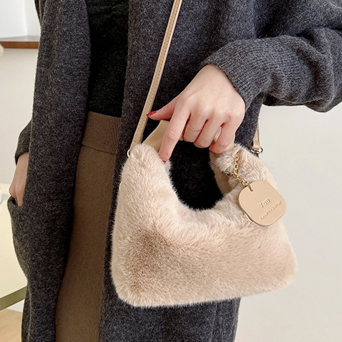 Plüsch Handtasche Damen Kunstpelz Einfacher Koreanischer Stil Ledergriff Umhängetasche Crossbody Tasche Winter Mode