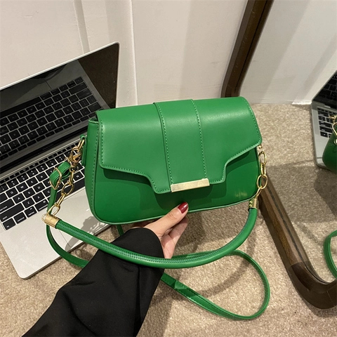 Women Fashion PU Leather Small Square Shoulder Bag Vintage Solid Color Crossbody Handbag With Metal Decoration Magnetic Closure Chain Strap