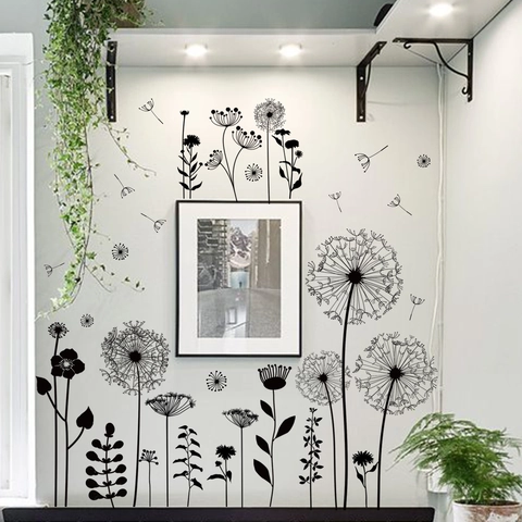 Adesivi Murali Soffione Nero Rimovibili PVC DIY Per Soggiorno Camera Da Letto Scale Decorazione Casa Moderna Arte