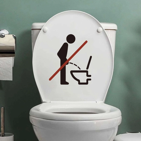 Creativo Adesivo per Gabinetto in PVC Removibile Divertente Decalcomania di Avvertimento Non Pipì in Piedi per Bagno Casa Arredamento