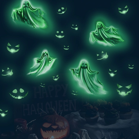 Halloween Leuchtende Geist Kürbis Wandtattoo Leuchten Im Dunkeln PVC Aufkleber Für Schlafzimmer Wohnzimmer Badezimmer Party Deko