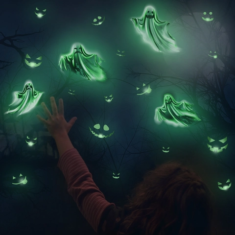 Halloween Leuchtende Geist Kürbis Wandtattoo Leuchten Im Dunkeln PVC Aufkleber Für Schlafzimmer Wohnzimmer Badezimmer Party Deko
