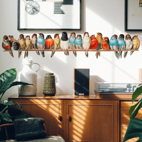 Creative Colorful Birds On Branch Wall Stickers Removable PVC Wall Decals For Living Room Bedroom Kids Room Home Decor