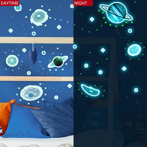 Autocollants Muraux Lumineux Planètes De L'Espace Glow In The Dark PVC Étoiles Galaxie Décalcomanies Pour Chambre D'Enfants