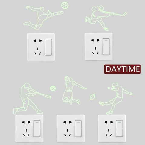 Luminous Sports Athlete Silhouette Wall Stickers Glow In The Dark PVC Removable Switch Decor For Soccer Basketball Fans