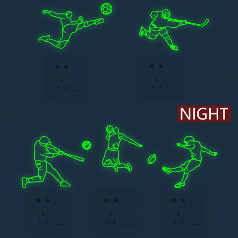 Luminous Sports Athlete Silhouette Wall Stickers Glow In The Dark PVC Removable Switch Decor For Soccer Basketball Fans