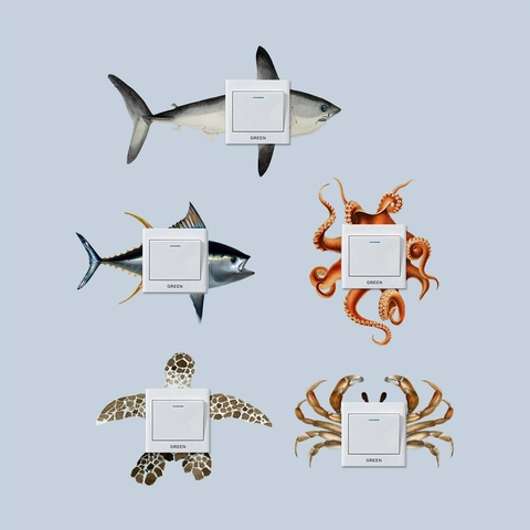 Lichtschalter Aufkleber Meerestiere PVC Abnehmbare Wandtattoos Haifisch Schildkröte Oktopus Krabbe Deko