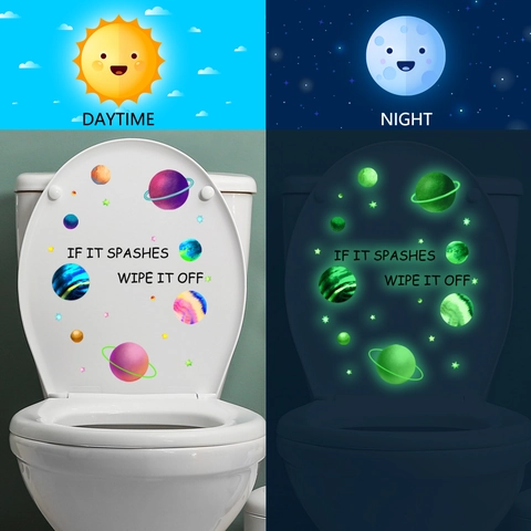 Leuchtender Weltraum Planet Toilettenaufkleber Glow In The Dark PVC Wandaufkleber Abnehmbare Wasserfeste Badezimmerdeko