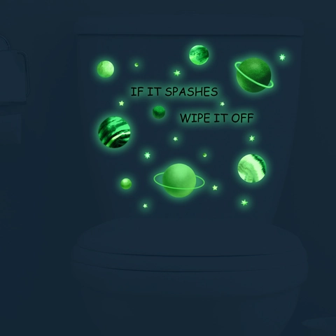 Leuchtender Weltraum Planet Toilettenaufkleber Glow In The Dark PVC Wandaufkleber Abnehmbare Wasserfeste Badezimmerdeko