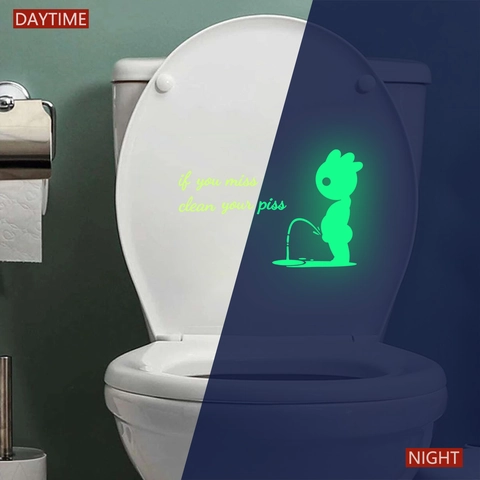Glow In The Dark Funny Toilet Sticker Luminous PVC Peeing Boy Warning Decal Waterproof Creative Removable Bathroom Decor