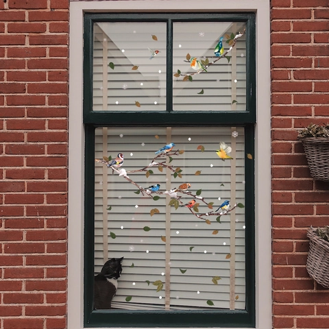 Vogels Takken Vensterstickers PVC Statisch Dubbelzijdig Glas Stickers Natuur Thema Home Decor Muurstickers