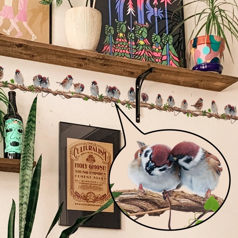 Realistische Sperlingsvögel An Rankenzweig Wandaufkleber Abnehmbare PVC Dekore Für Wohnzimmer Schlafzimmer Home Decoration