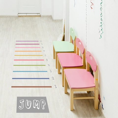 Kids Jump Game Floor Sticker Colorful PVC Long Jump Measurement Decal For Playroom Removable Self Adhesive Cartoon Design