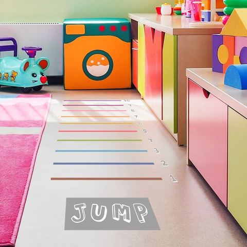 Kids Jump Game Floor Sticker Colorful PVC Long Jump Measurement Decal For Playroom Removable Self Adhesive Cartoon Design