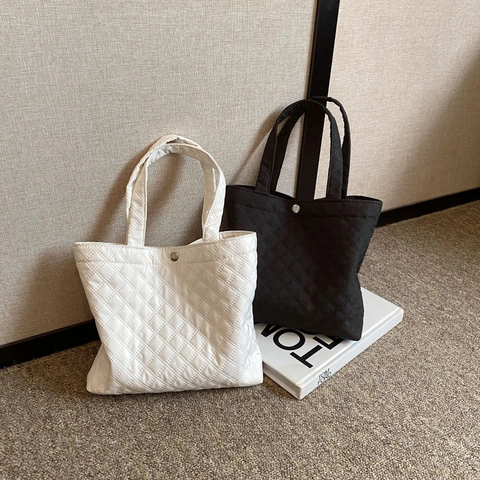 Borsa Tote da Donna Trapuntata a Rombi in Nylon Borsa a Spalla Casual Versatile Con Chiusura Magnetica Borsa a Mano