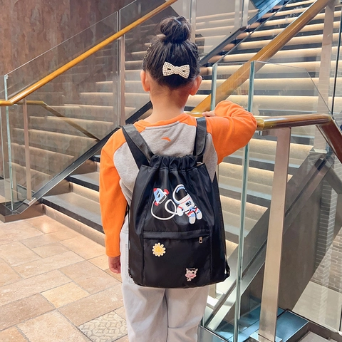 Kids Drawstring Backpack Nylon Waterproof Cartoon Astronaut Lightweight School String Bag For Boys Girls Toddlers
