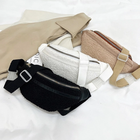 Dames Mode Sherpa Fleece Heuptas Zachte Pluche Borsttas Verstelbare Riem Crossbody Tas Koreaanse Stijl Fuzzy Heuptas